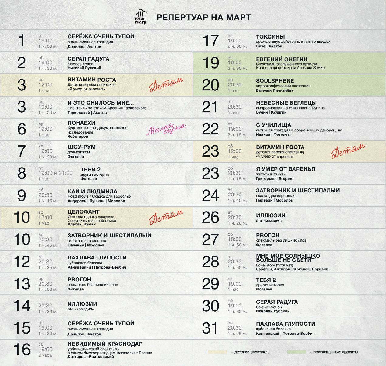 Театр драмы краснодар афиша на март 2024